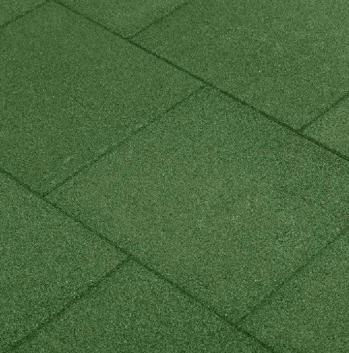 7950565 B Grønne gummifliser på 50x50x4,5 centimeter. Faldmåtter. tillader et fald på 1,85 meter. Faldtestet og yderst godkendt.