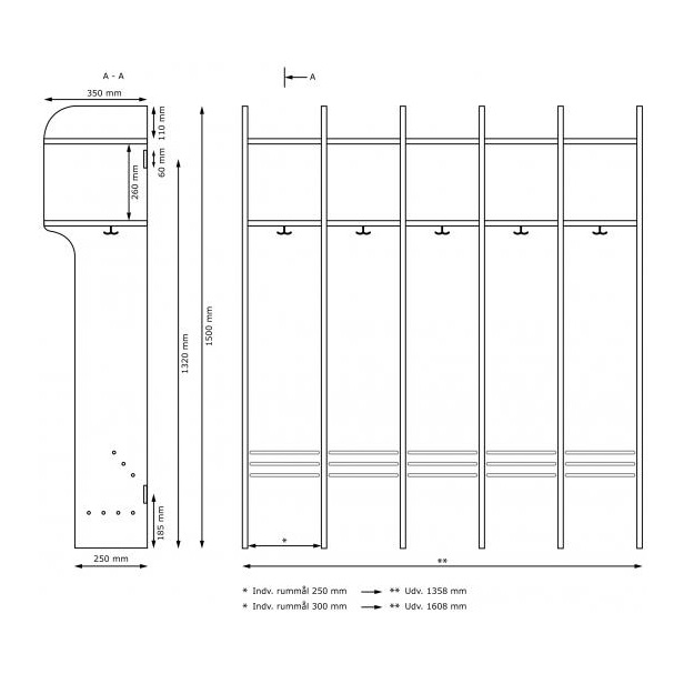 Skolegarderobe uden bænk